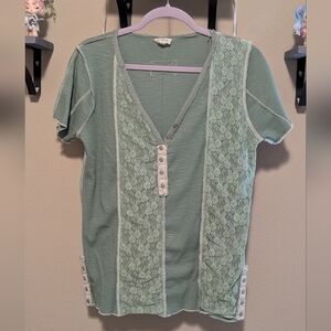 POL Mint Green Lace Trim Top - Size Small